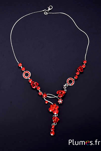 Collana con pendente - lung. 27 cm - rosso-argento